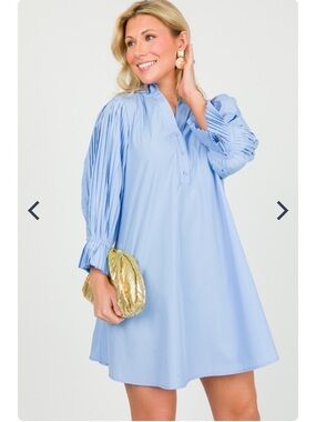 THML Dress | Blue M Pleated Sleeves |